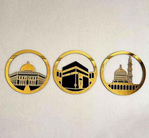 Image of Set Of Masjid Al Aqsa, Masjid Al-Haram & Masjid An-Nabawi Islamic Wall Art