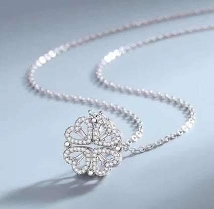 Image of Flower Four Leaf Clower Hearts Necklace - Trendy Loop