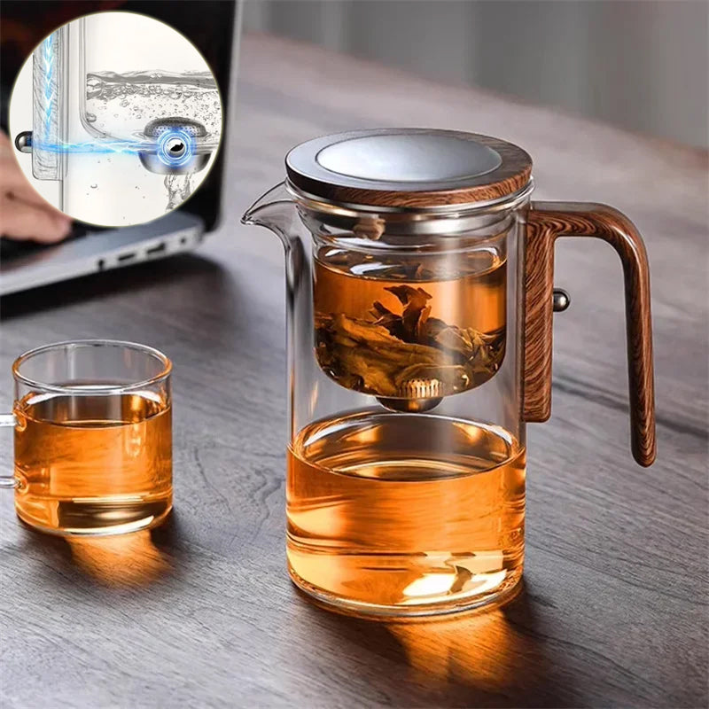 One Click Magnetic Teapot Separation Filtration Glass Tea Pot Wood Handle Tea Water Separation Inner Container Teapot - TRENDY LOOP