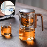 One Click Magnetic Teapot Separation Filtration Glass Tea Pot Wood Handle Tea Water Separation Inner Container Teapot - TRENDY LOOP