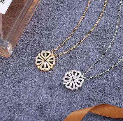 Image of Flower Four Leaf Clower Hearts Necklace