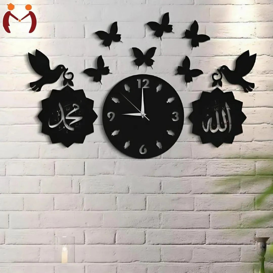 🕰️ 3D Islamic Wooden Wall Clock – Elegant Black Design with Arabic Calligraphy-Home decorations-TRENDY LOOP-TRENDY LOOP