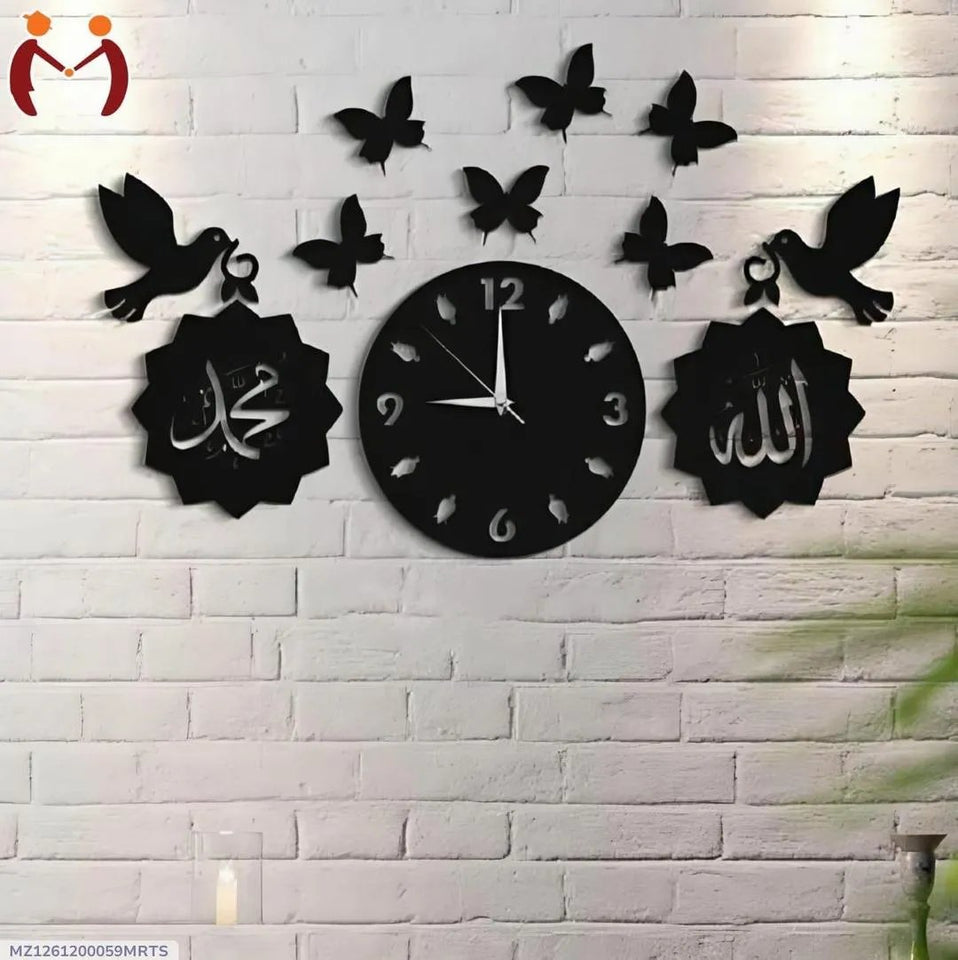 🕰️ 3D Islamic Wooden Wall Clock – Elegant Black Design with Arabic Calligraphy-Home decorations-TRENDY LOOP-TRENDY LOOP